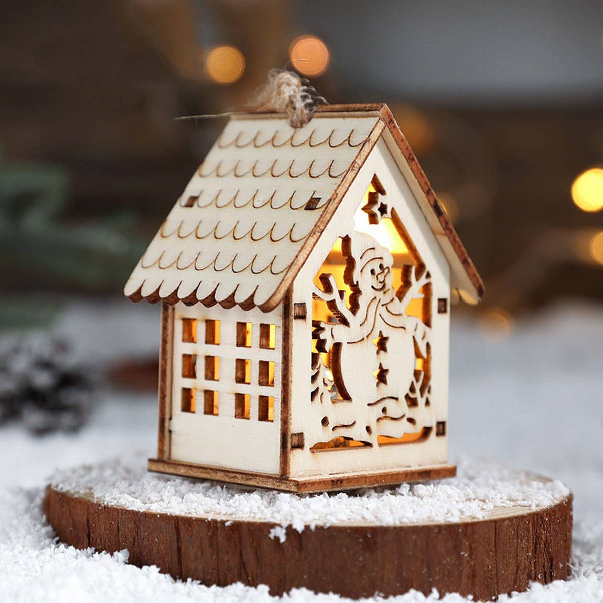 Wooden Christmas House Light Tree Ornament Gift_CWMM9758