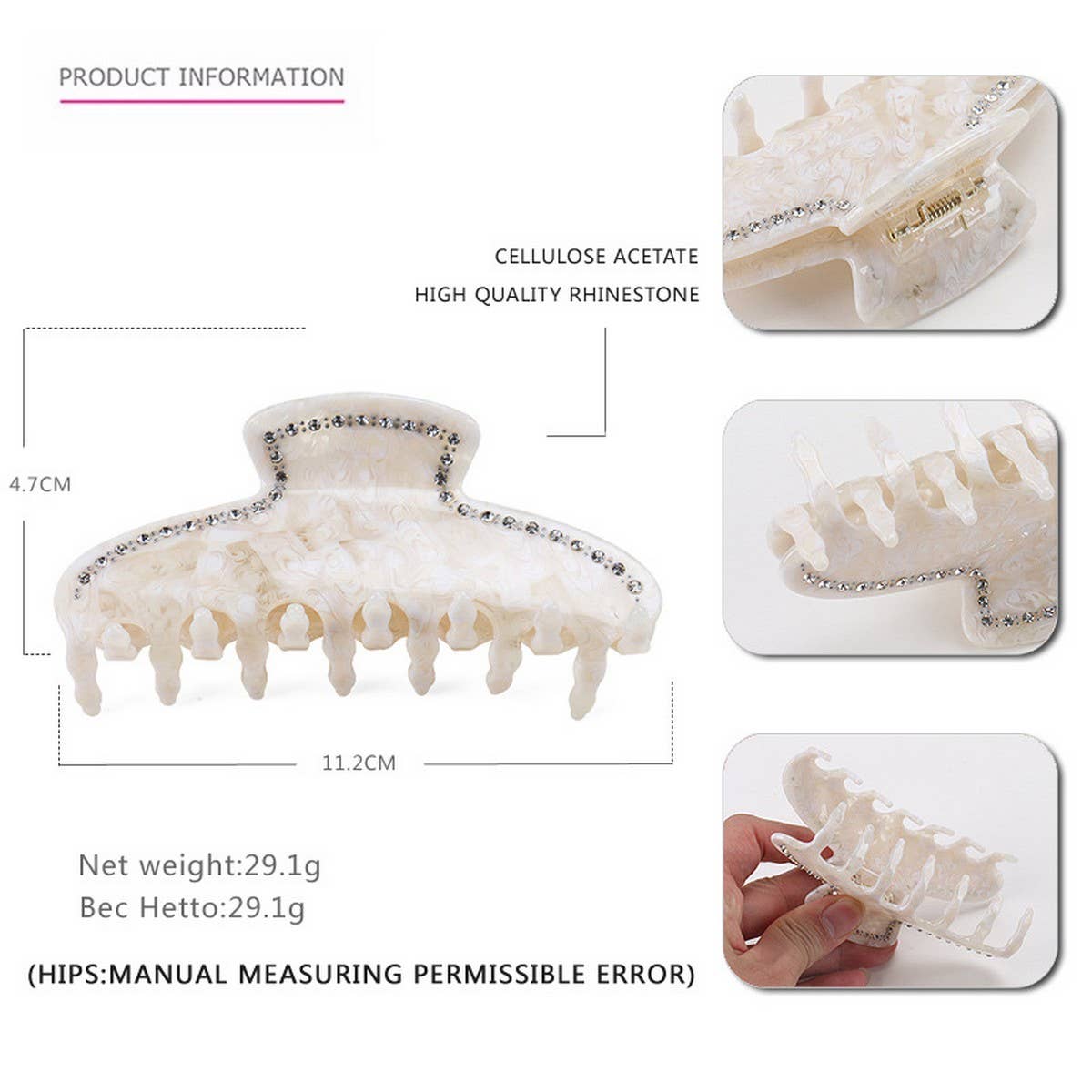 ACETATE DIAMOND CLIP HAIRPIN SHARK CLIP_CWAHA4253