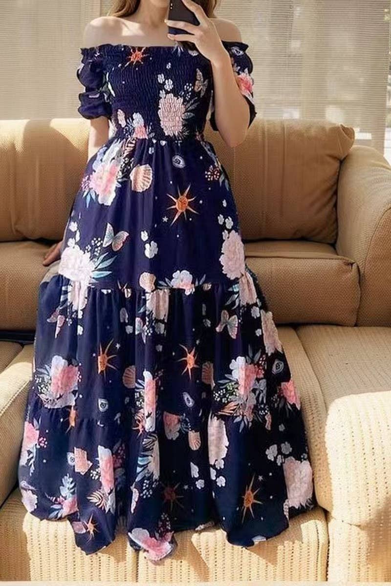 CWDMD5399_OFF SHOULDER RUFFLE FLORAL PRINT MAXI DRESS