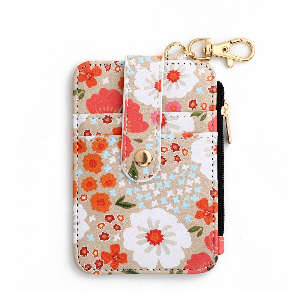 Floral Zipper Card Holder Vertical Mini Wallet_CWAB4941
