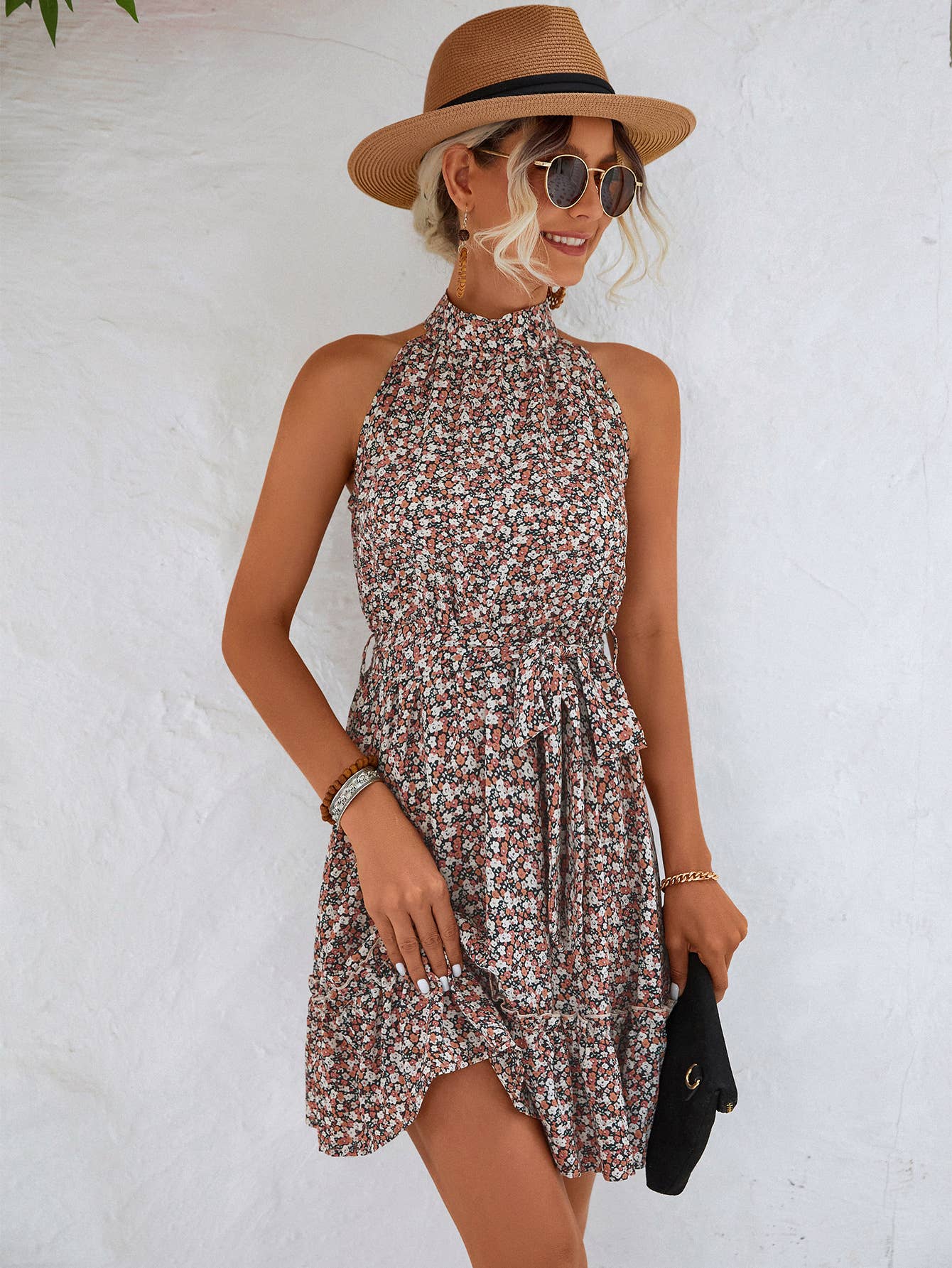 SLEEVELESS DRESS WITH NECK AND WAIST