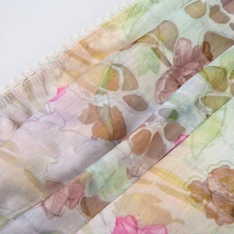 Vacation-style floral print irregular strapless