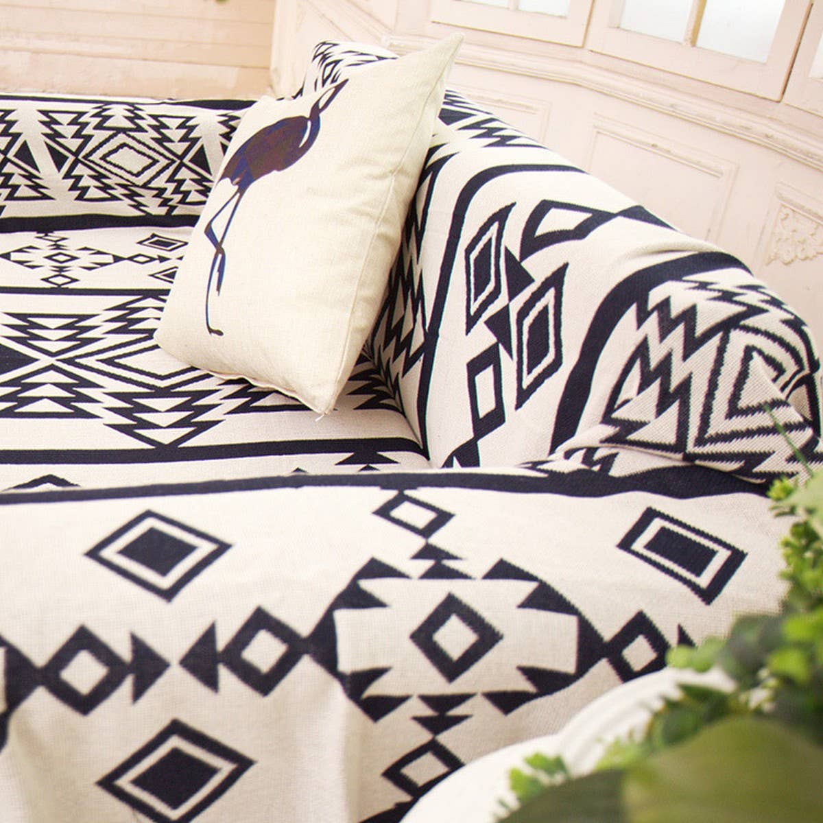 Cotton Sofa Throw Blanket with Geometric Print