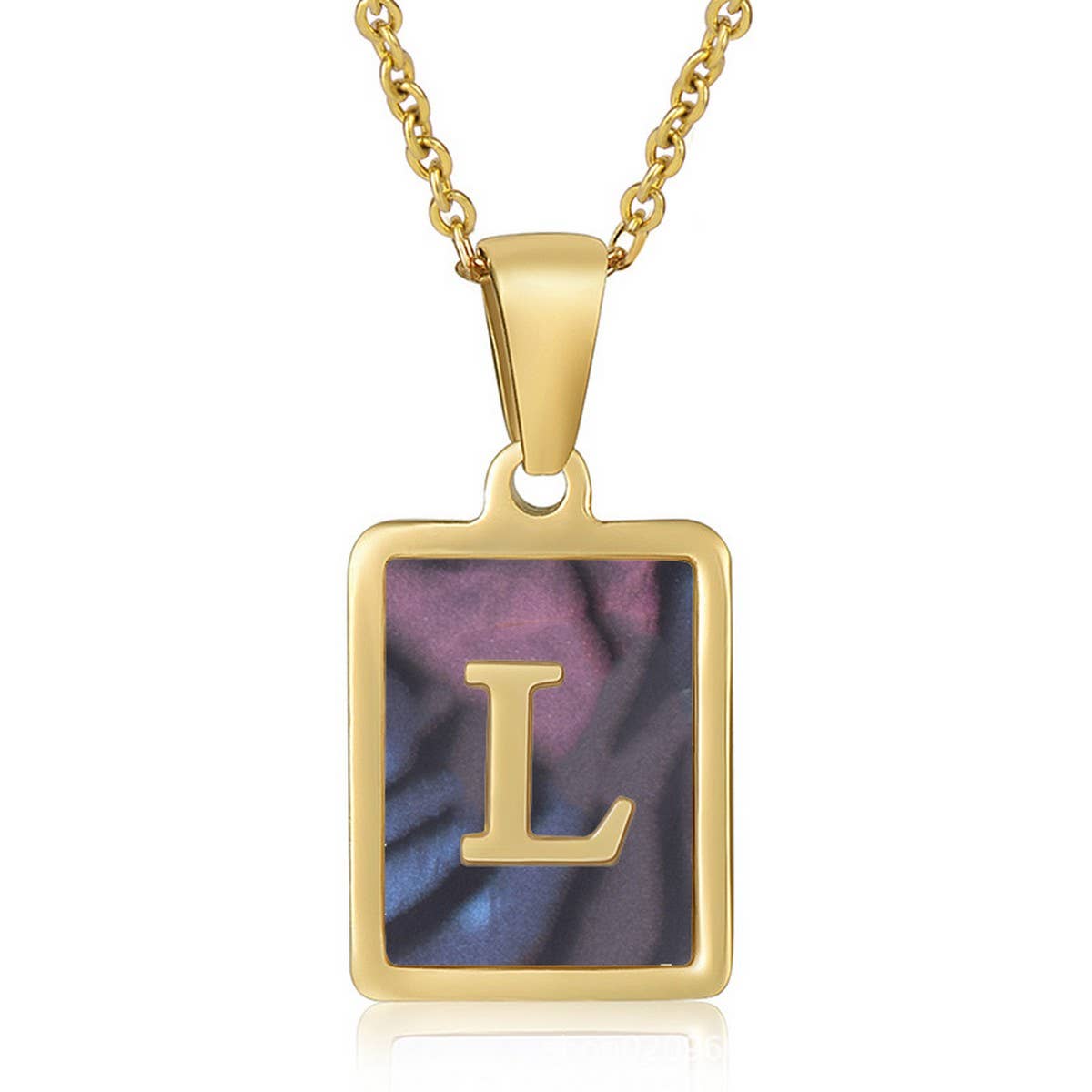 CWAJE1930_Square Stainless Steel Color Shell Letter Necklace