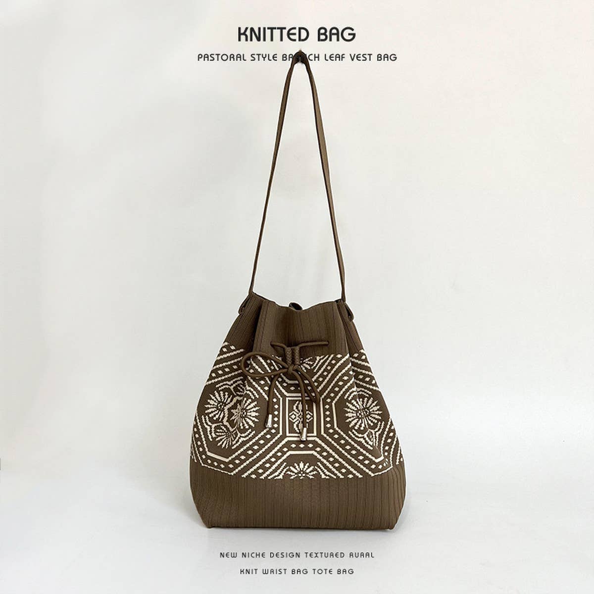 DRAWSTRING MAGNETIC CLOSURE KNITTED SHOULDER BAG_CWAB2376