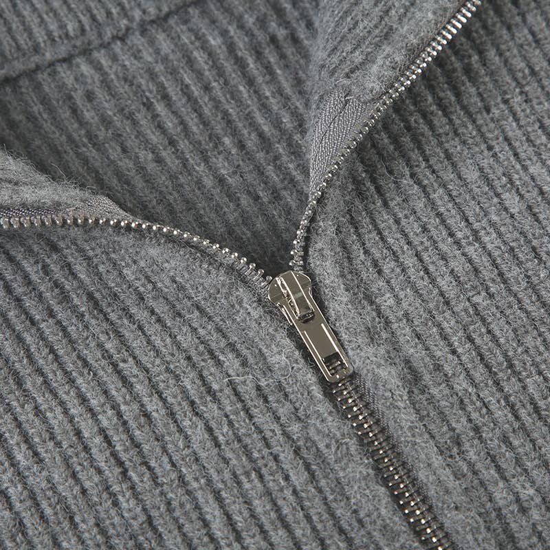 SOLID COLOR CARDIGAN WITH DOUBLE ZIP HEAD LAPEL