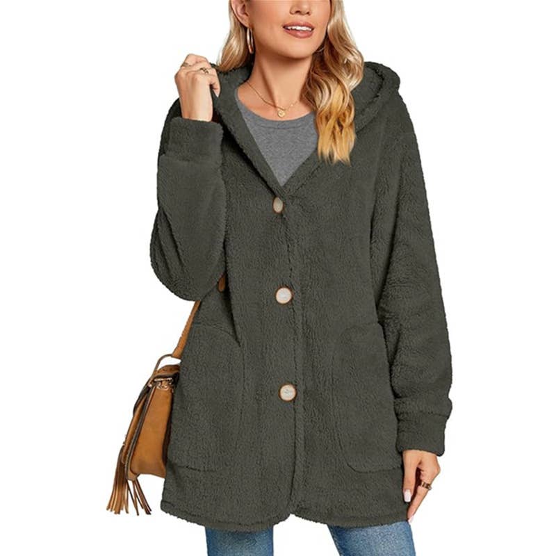Fleece Button Pocket Cardigan Casual Coat