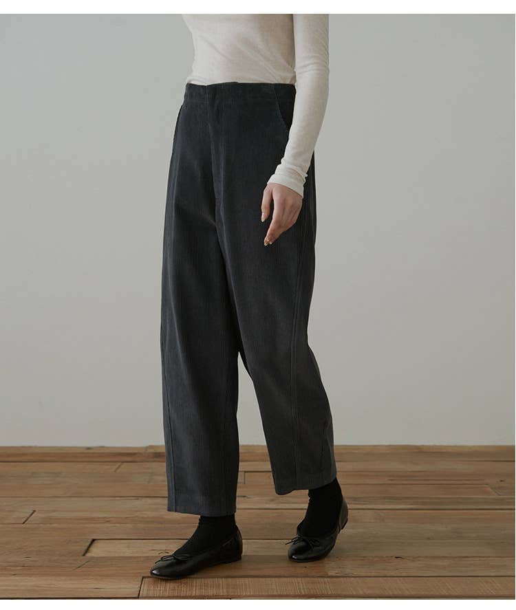 LOOSE COMFORTABLE HIGH-WAISTED CORDUROY PANTS
