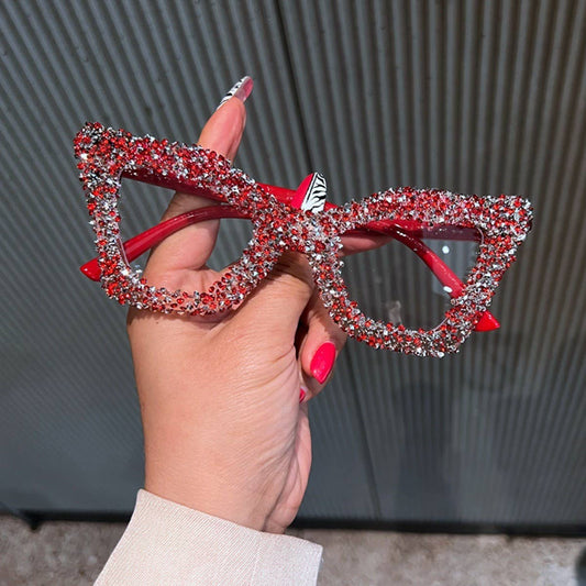 BLACK FRAME CAT-EYE GLASSES WITH RHINESTONES_CWASG0764