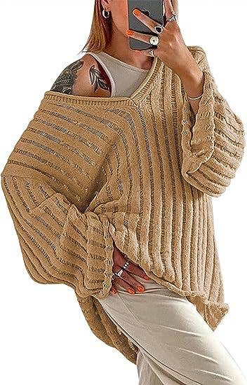 V-NECK SOLID COLOR PIT STRIPE THICK KNIT SWEATER