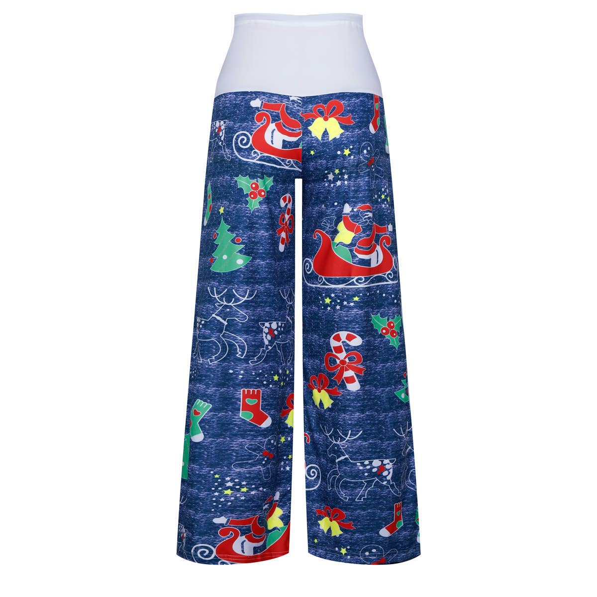 Christmas print patchwork lace-up wide-leg pants