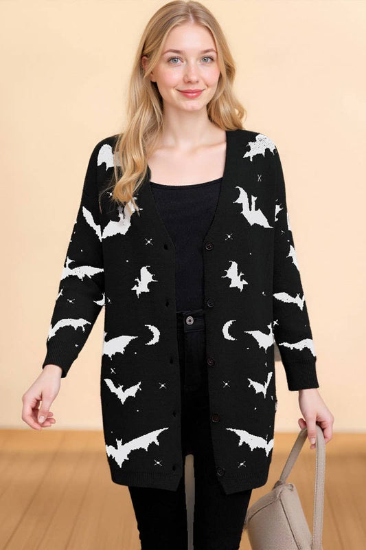 CWOCAL00697_HALLOWEEN BAT JACQUARD LONG SLEEVE CAPE CARDIGAN