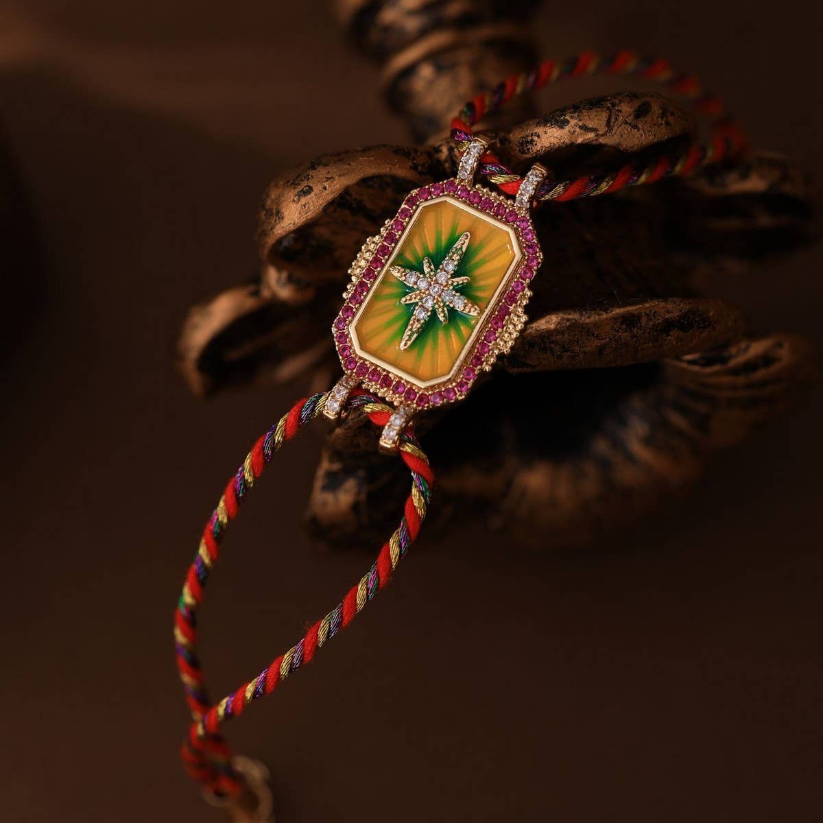 COLORFUL BRAIDED ZIRCONIA PENDANT NECKLACE