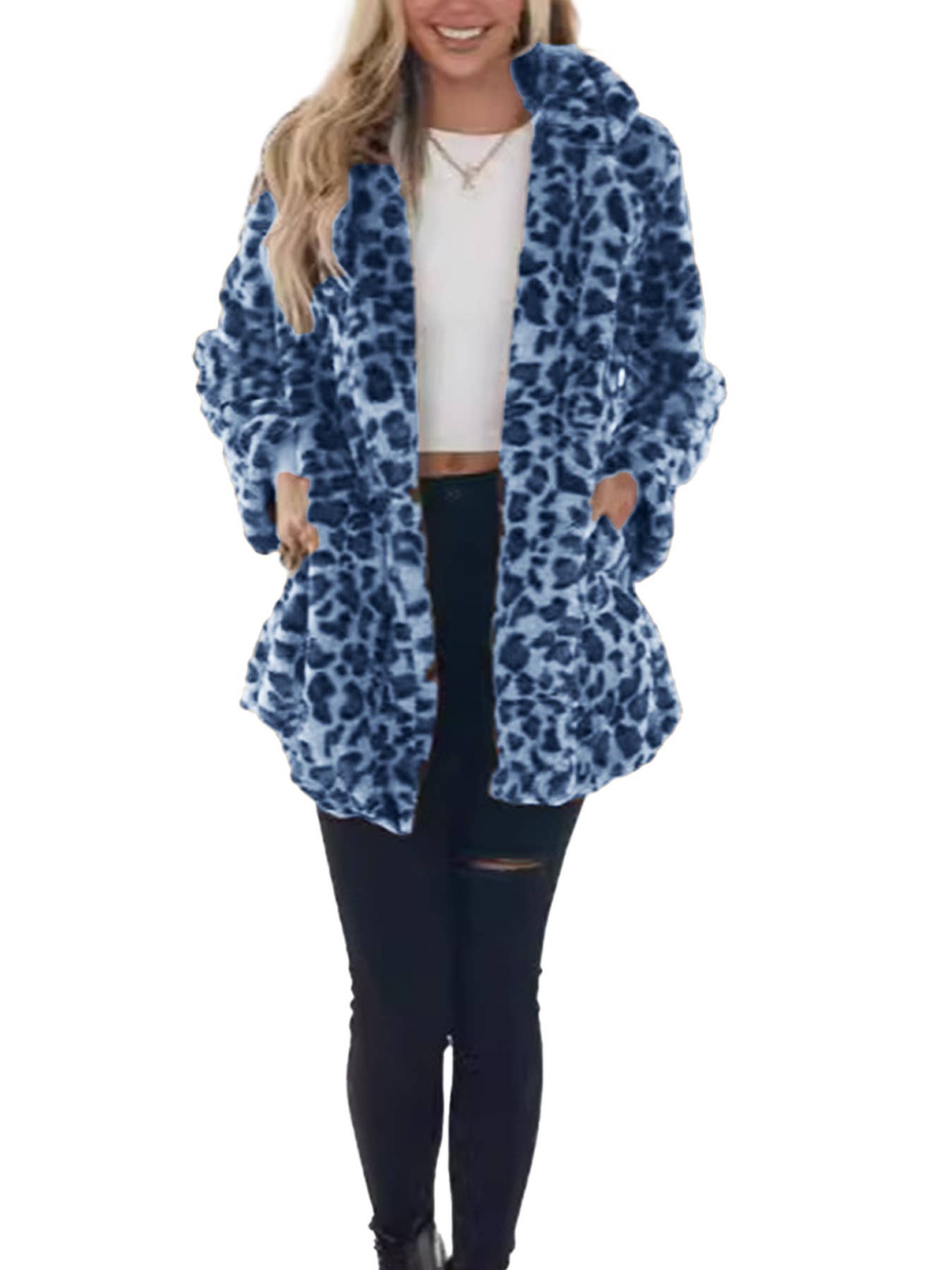 STYLISH FAUX FUR COAT WITH BAGGY FUR POCKETS