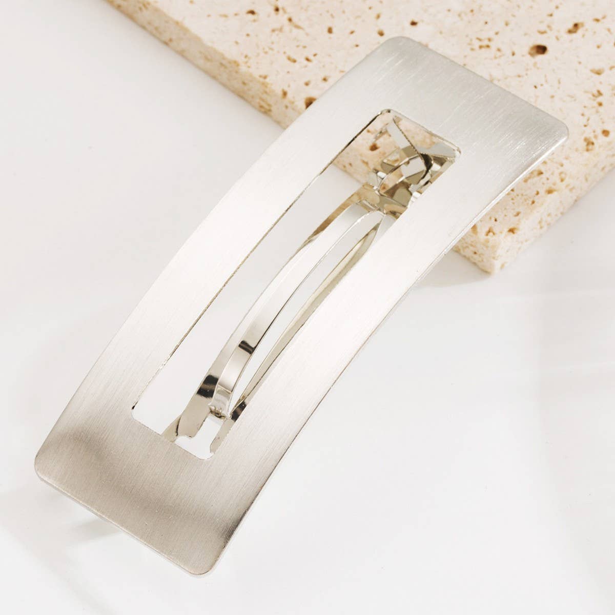 Minimalist Metal Bow Hollow Rectangle Spring Clip