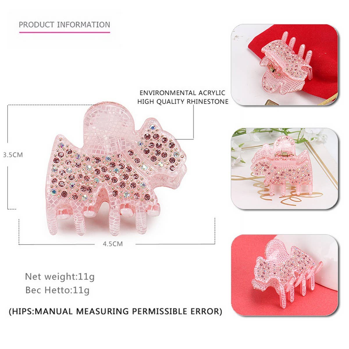 CLIP GENTLE STYLE PINK ACRYLIC MINI HAIR CLIP