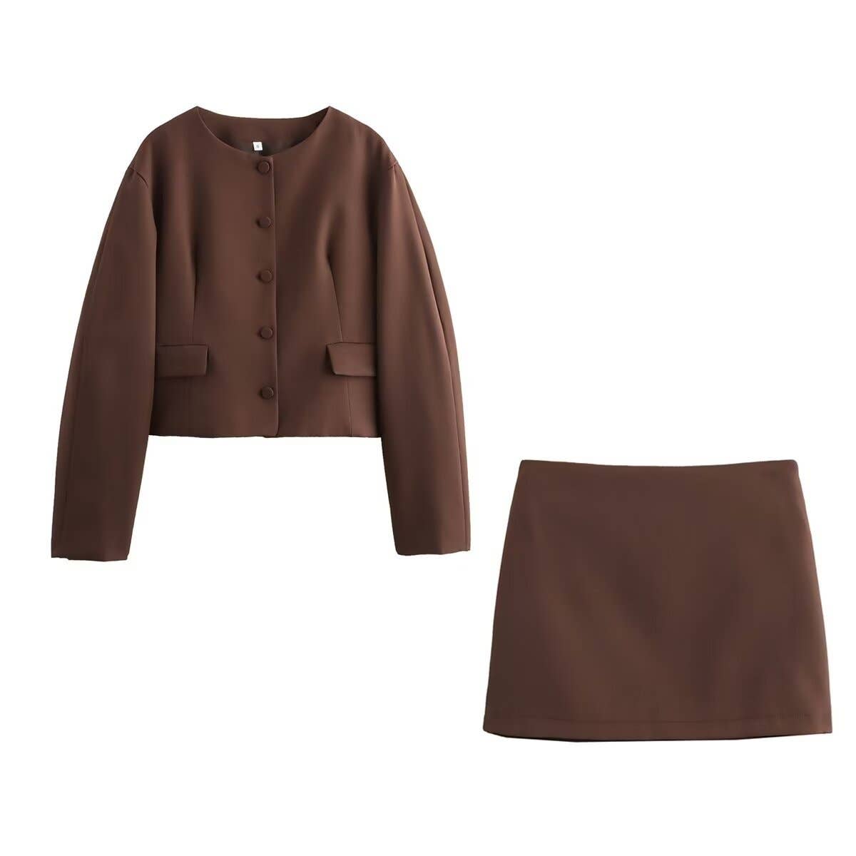 Two-piece set round-neck jacket and mini skirt
