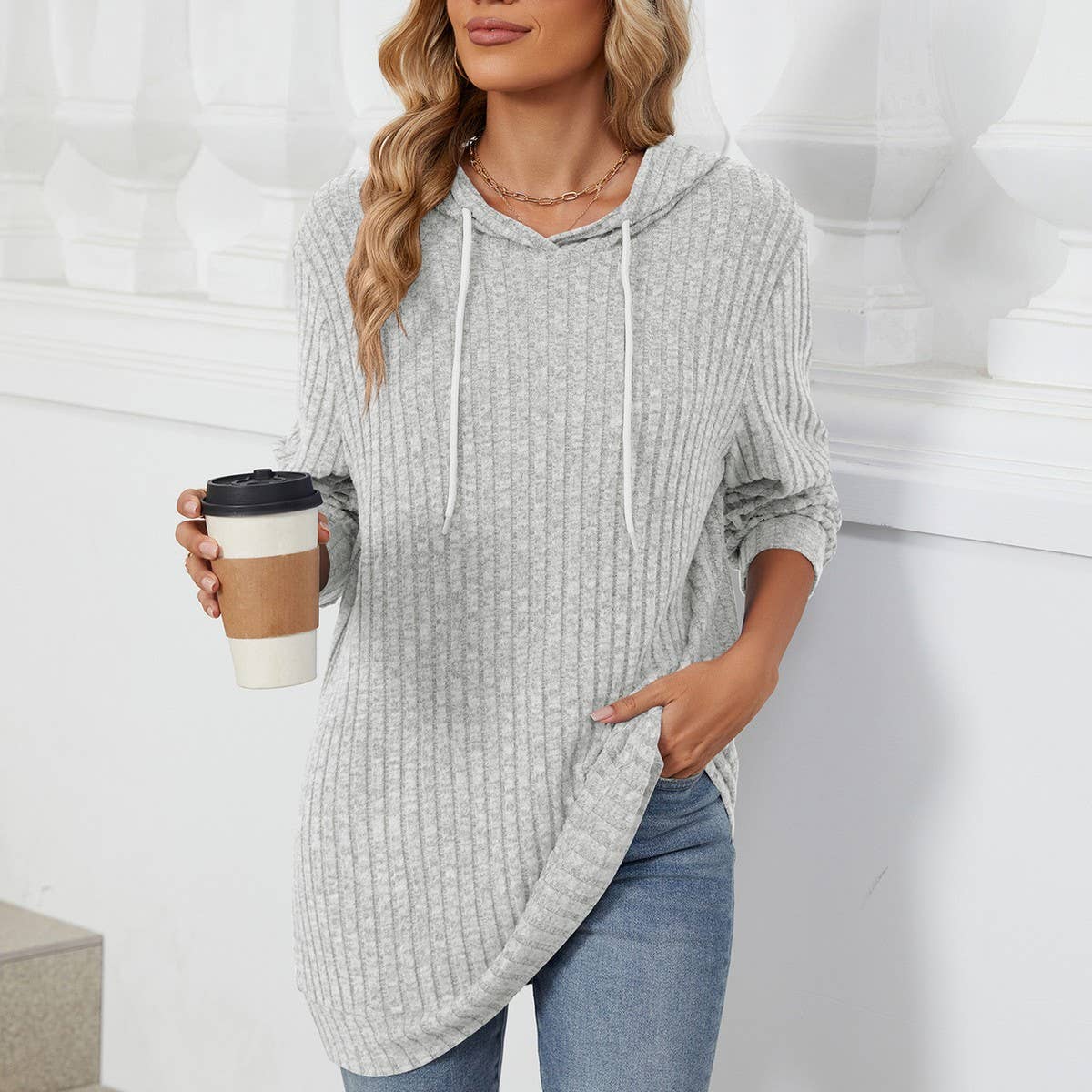 Hooded drawstring casual long-sleeved hoodie