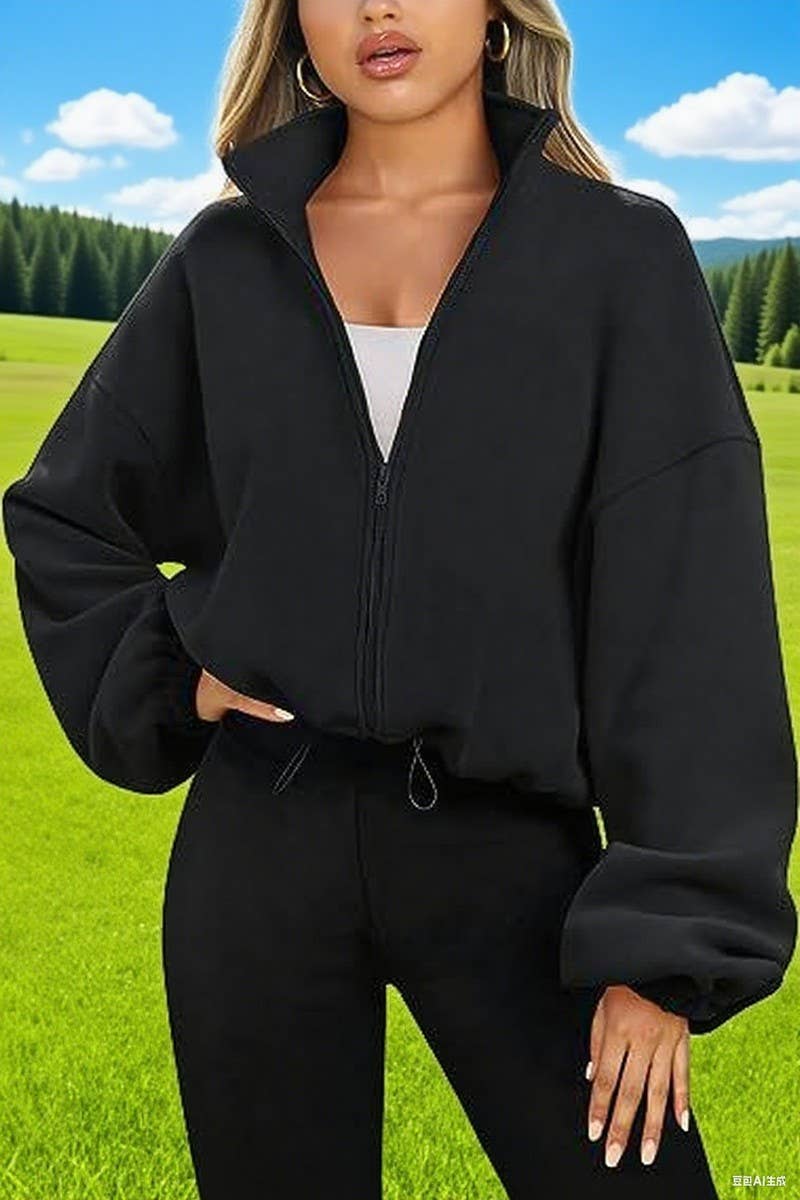 CWOCO00163_ZIPPER STAND COLLAR SPORTS SWEATSHIRT COAT