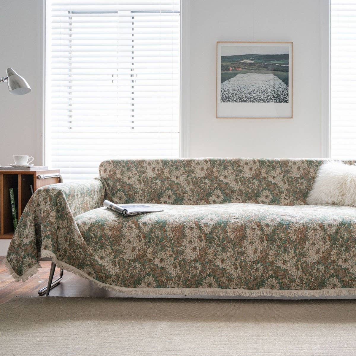 BLUE FLORAL JACQUARD SOFA THROW_CWMM1647