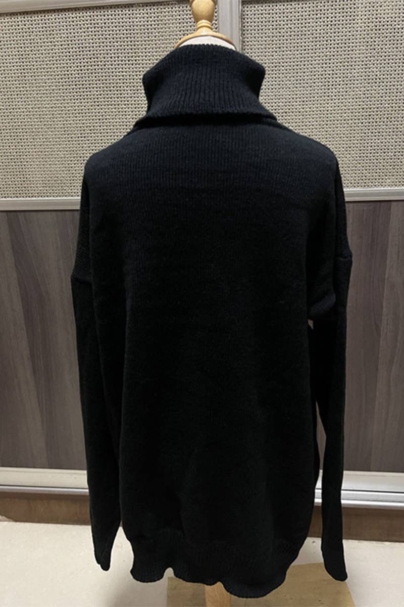 Solid-color loose high-neck knitted dress