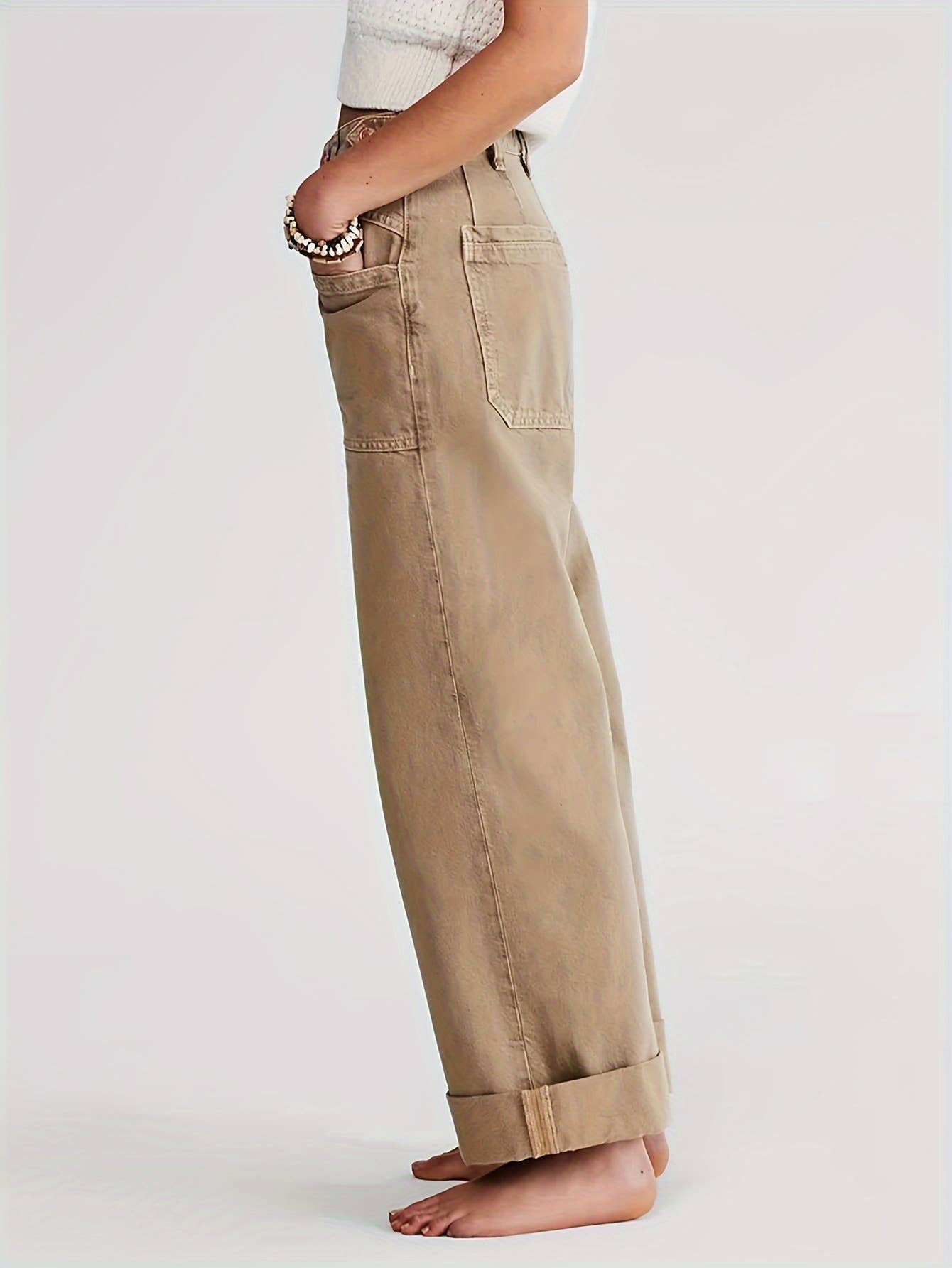 Non-elastic washed straight-leg workwear jeans