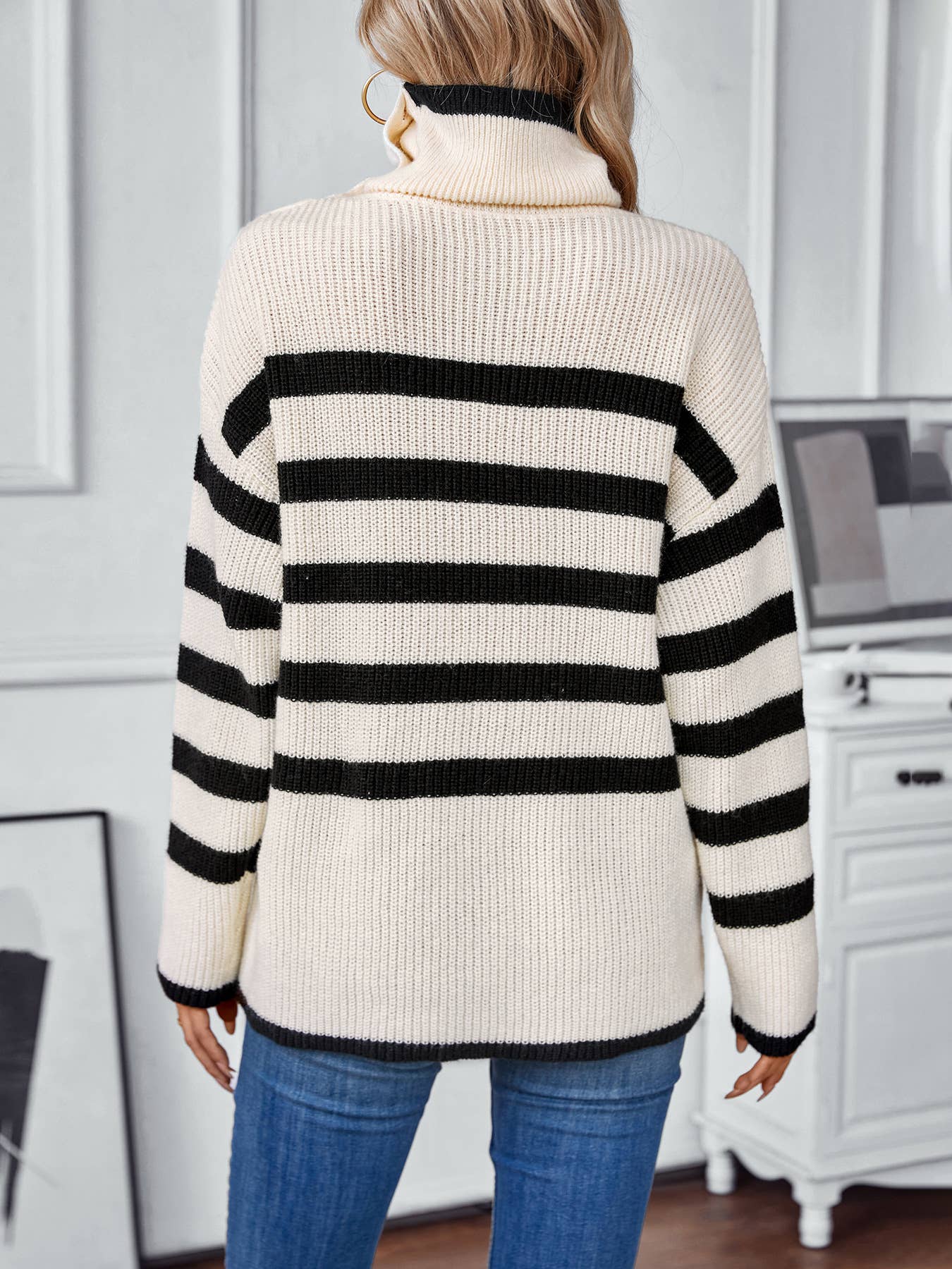 STRIPED LAPEL PULLOVER CASUAL BUTTON KNIT
