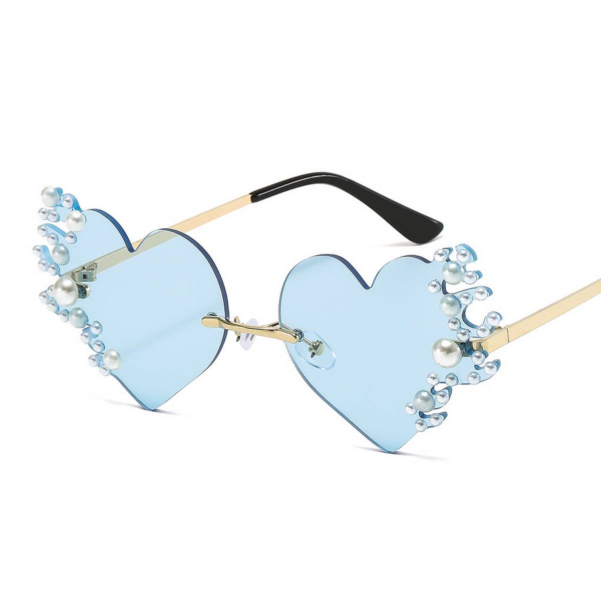 METAL RIMLESS PEARL HEART TEARS SUNGLASSES