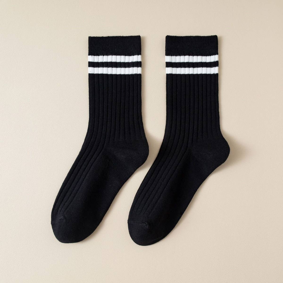 Classic Two Stripes Print Crew Socks for Womens