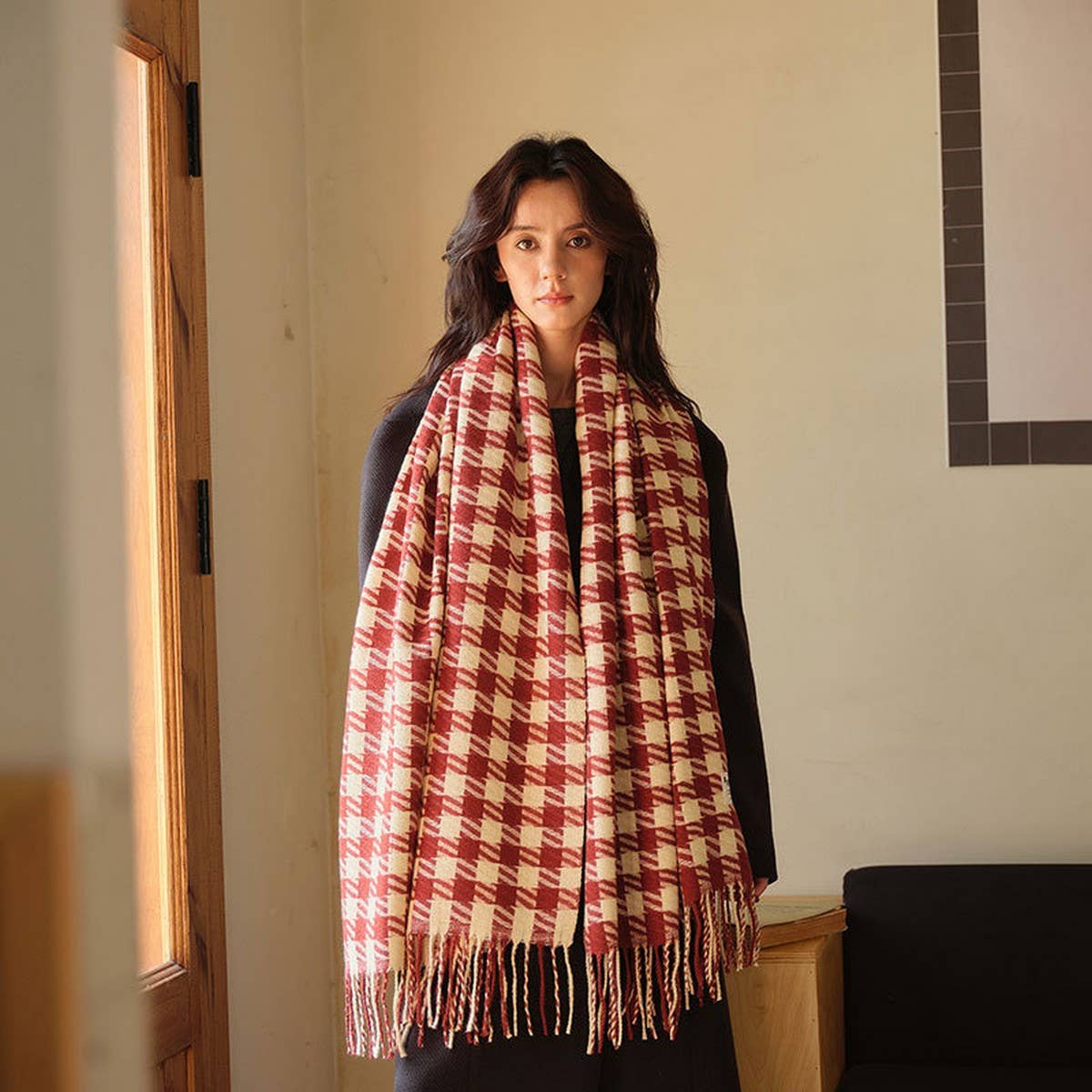 Angora Red Scarf for Women ??Winter Warmth & Style_CWASC2297