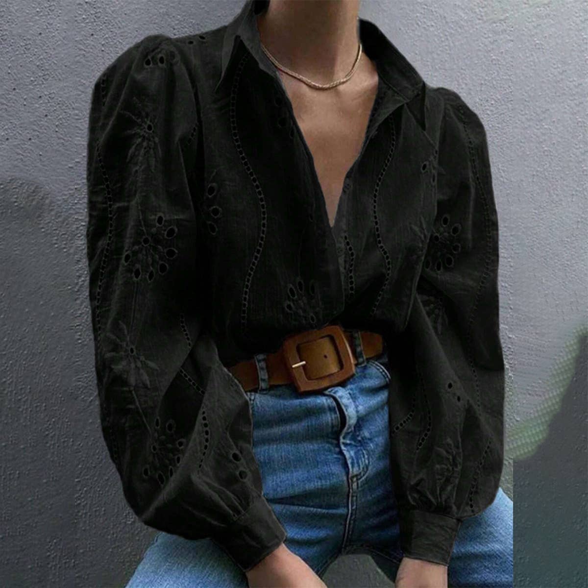 SINGLE BREASTED SOLID COLOR EMBROIDERED SHIRT