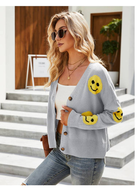 Smileyface knit sweater cardigan with long sleeves