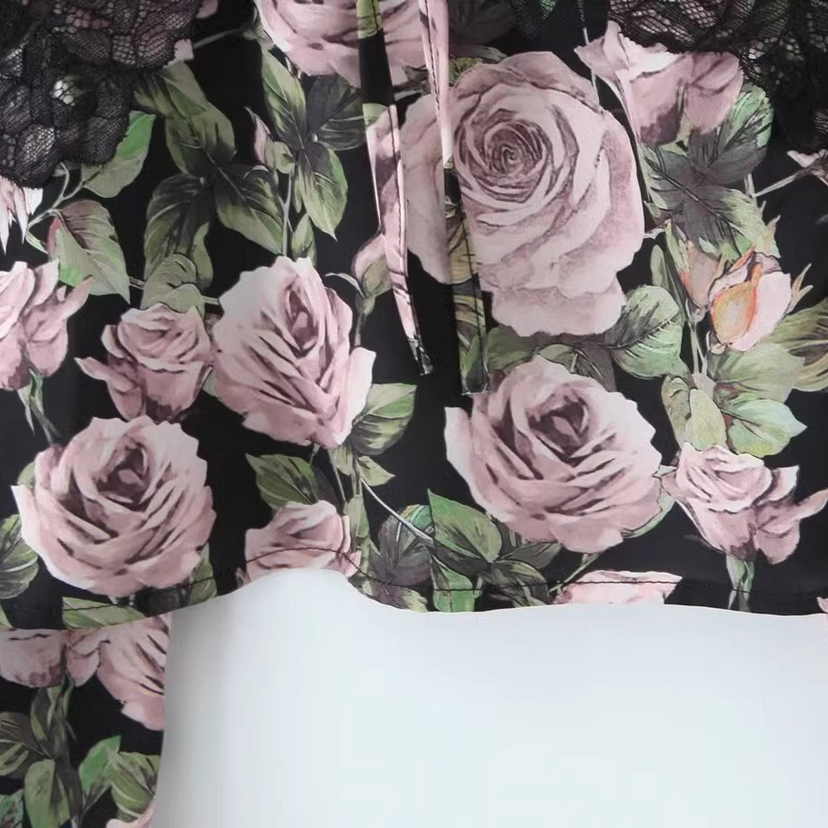 Lace Rose Print Long Sleeve Top ? French Style