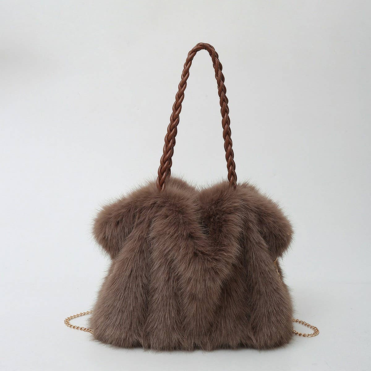 WINTER FASHION PLEATED FAUX FOX FUR PLUSH BAG_CWAB3921