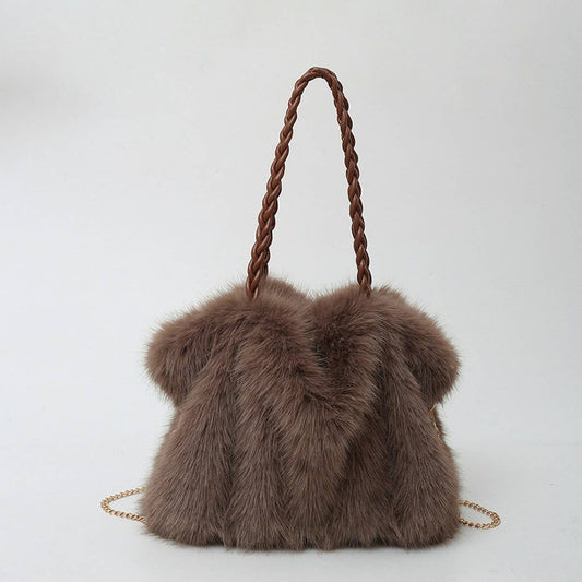 Quilted Plush Fur Bag Large Shoulder Handbag_CUAB00537