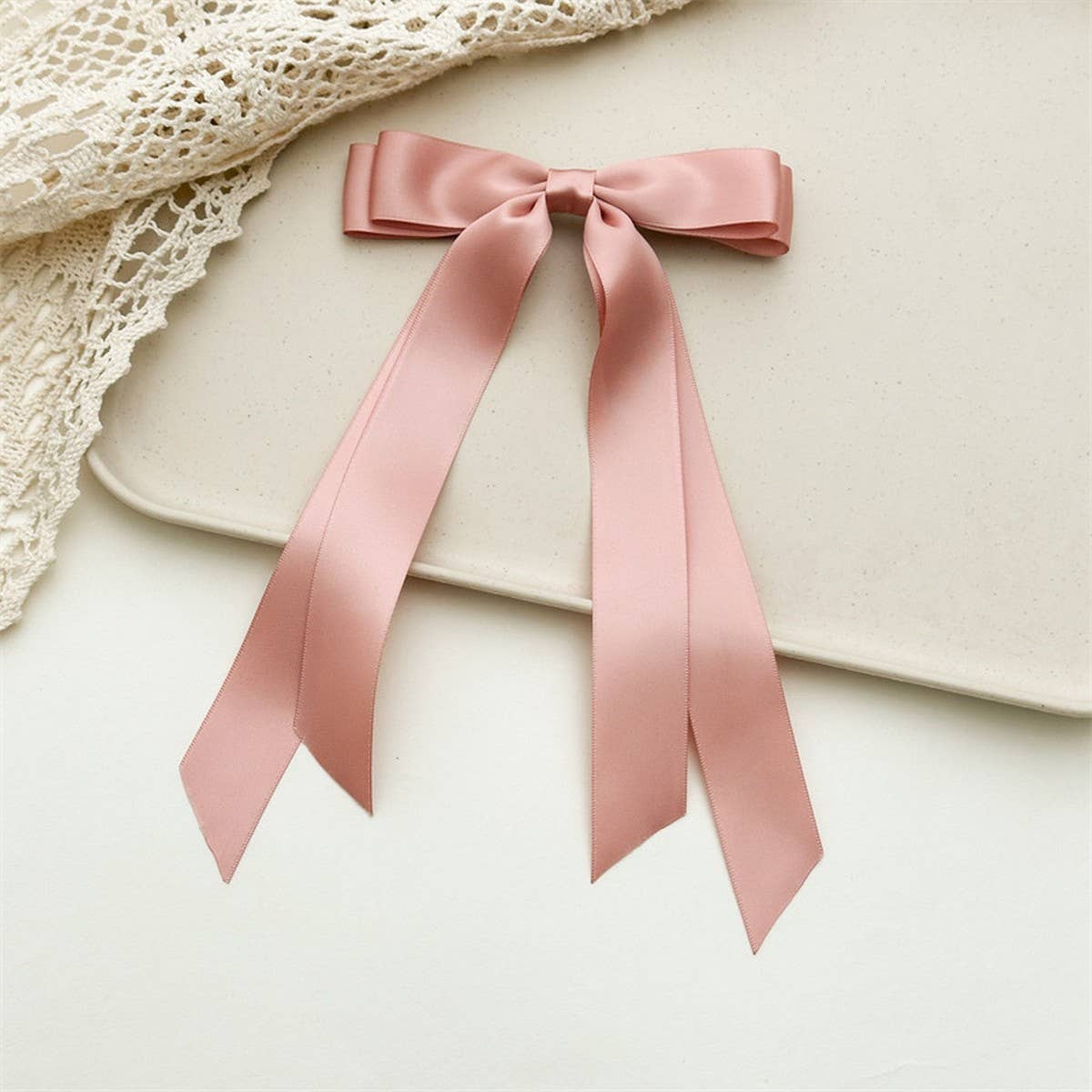 DOUBLE-LAYER BOW RIBBON TASSEL HAIR ACCESSORIES