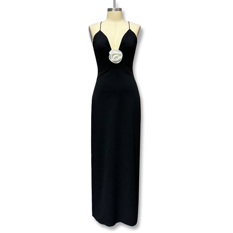 Solid-color French deep V-neck strapless dress