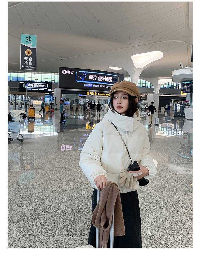 Hooded feels corduroy texture cotton-padded coat