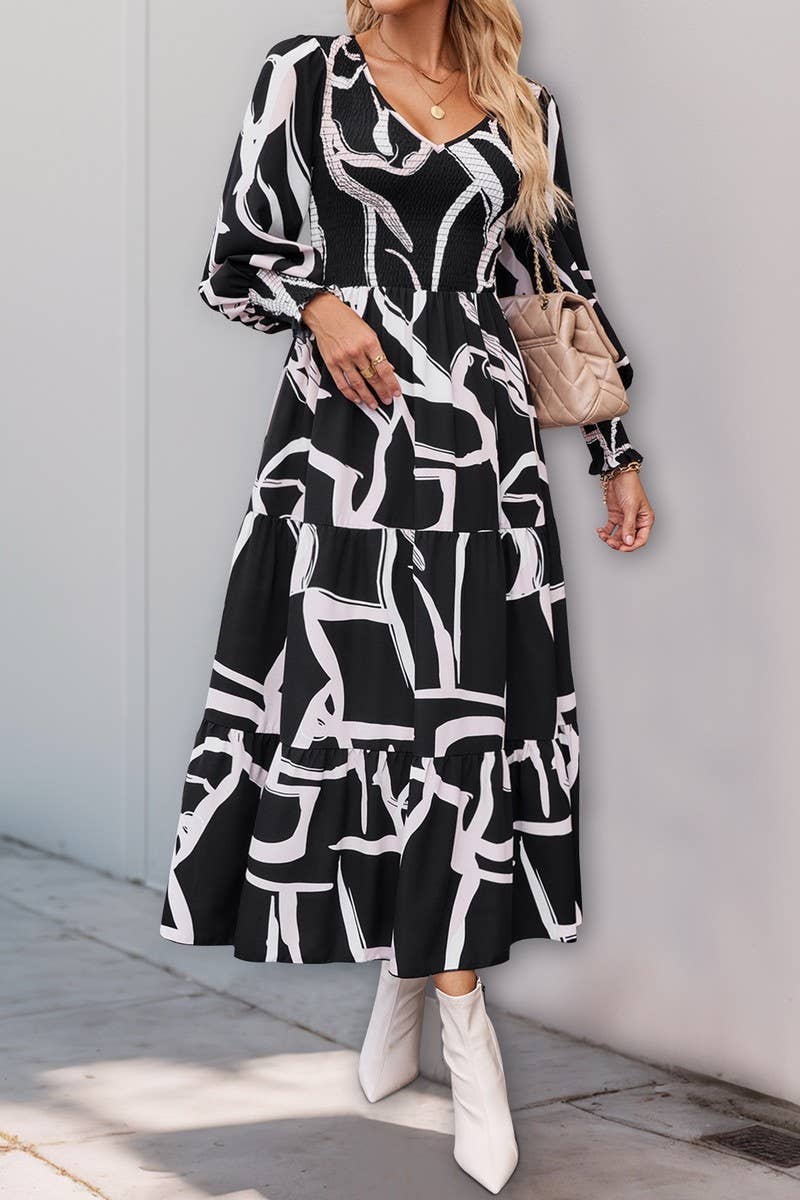 CWDMD3745_V-NECK GEOMETRIC PRINT MAXI DRESS