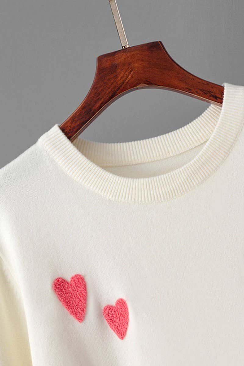 CWOSWL07294_HEART EMBROIDERED FLOCKED KNIT PULLOVER SWEATER