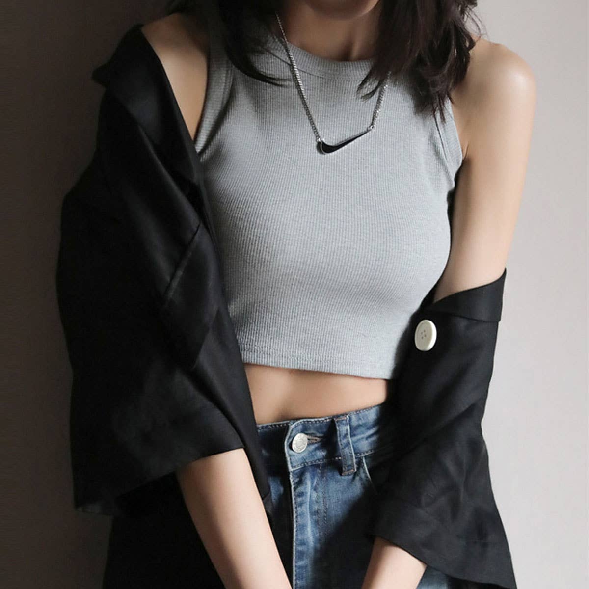 Short Base Ribbed Camisole High Neck Tanks