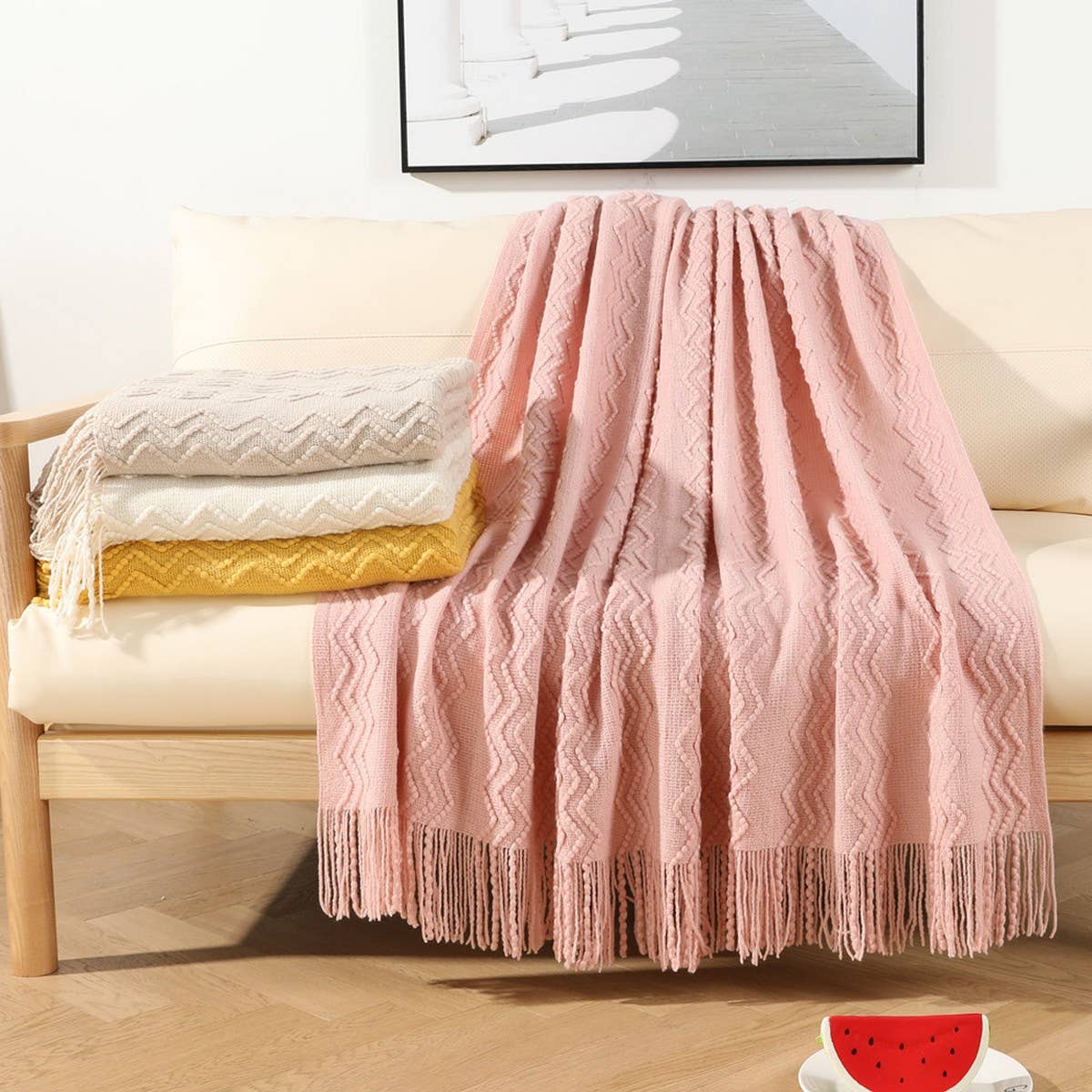 KNITTED SOFT WARM SOFA BLANKET BED END BLANKET