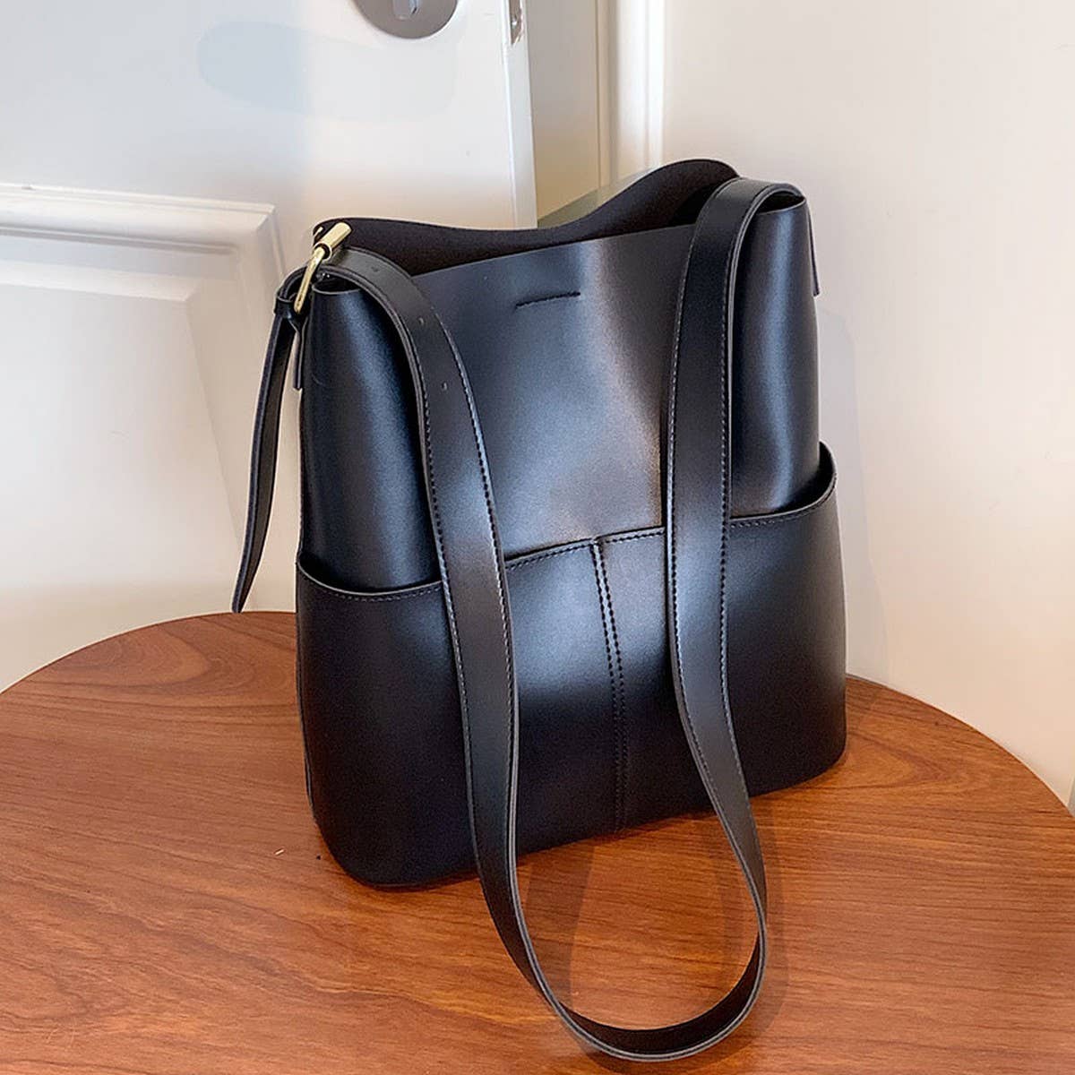 CWAB4829_SIMPLE LARGE CAPACITY BUCKET SHOULDER BAG