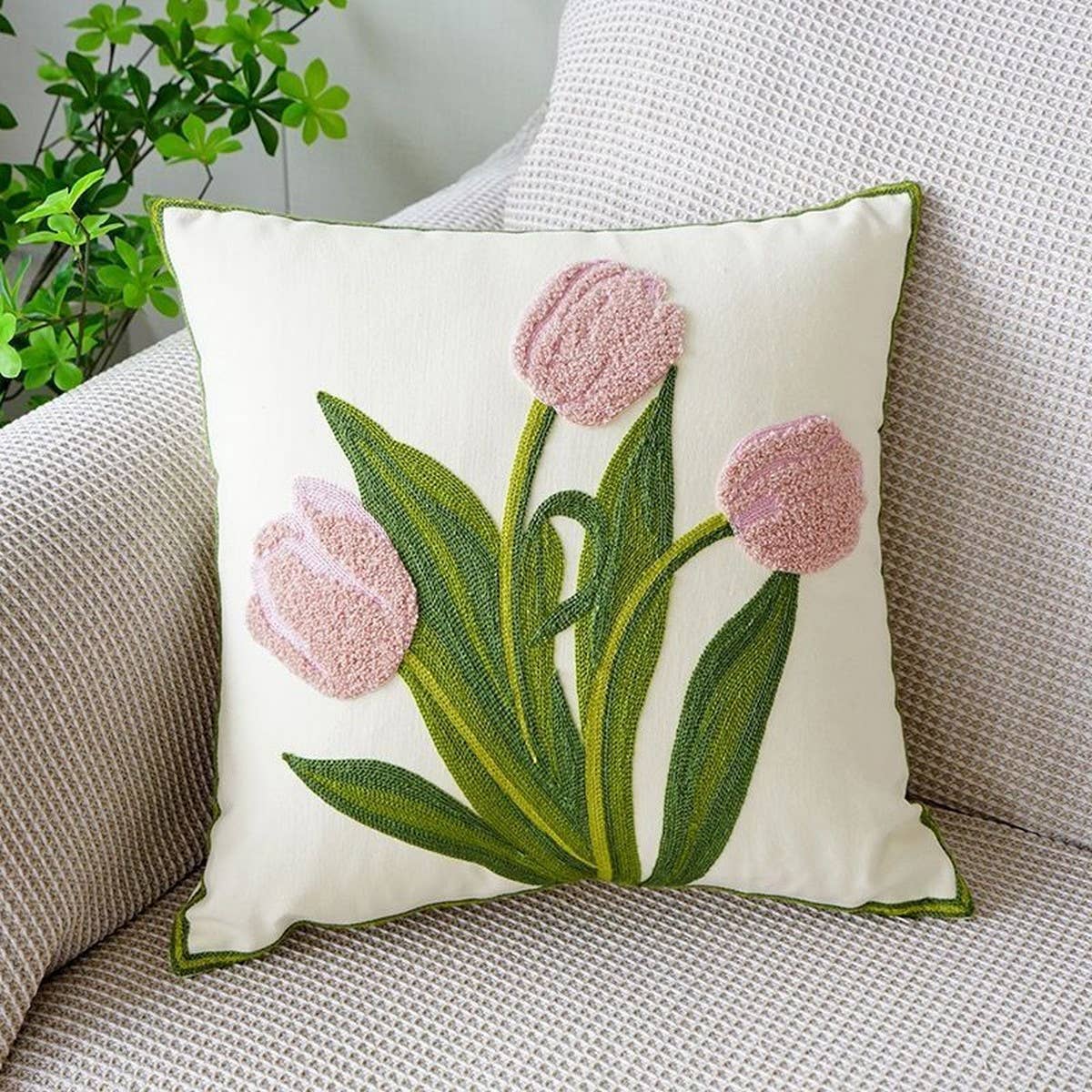 Cotton Cream Pillow Cover Sofa Bed Square Cushion