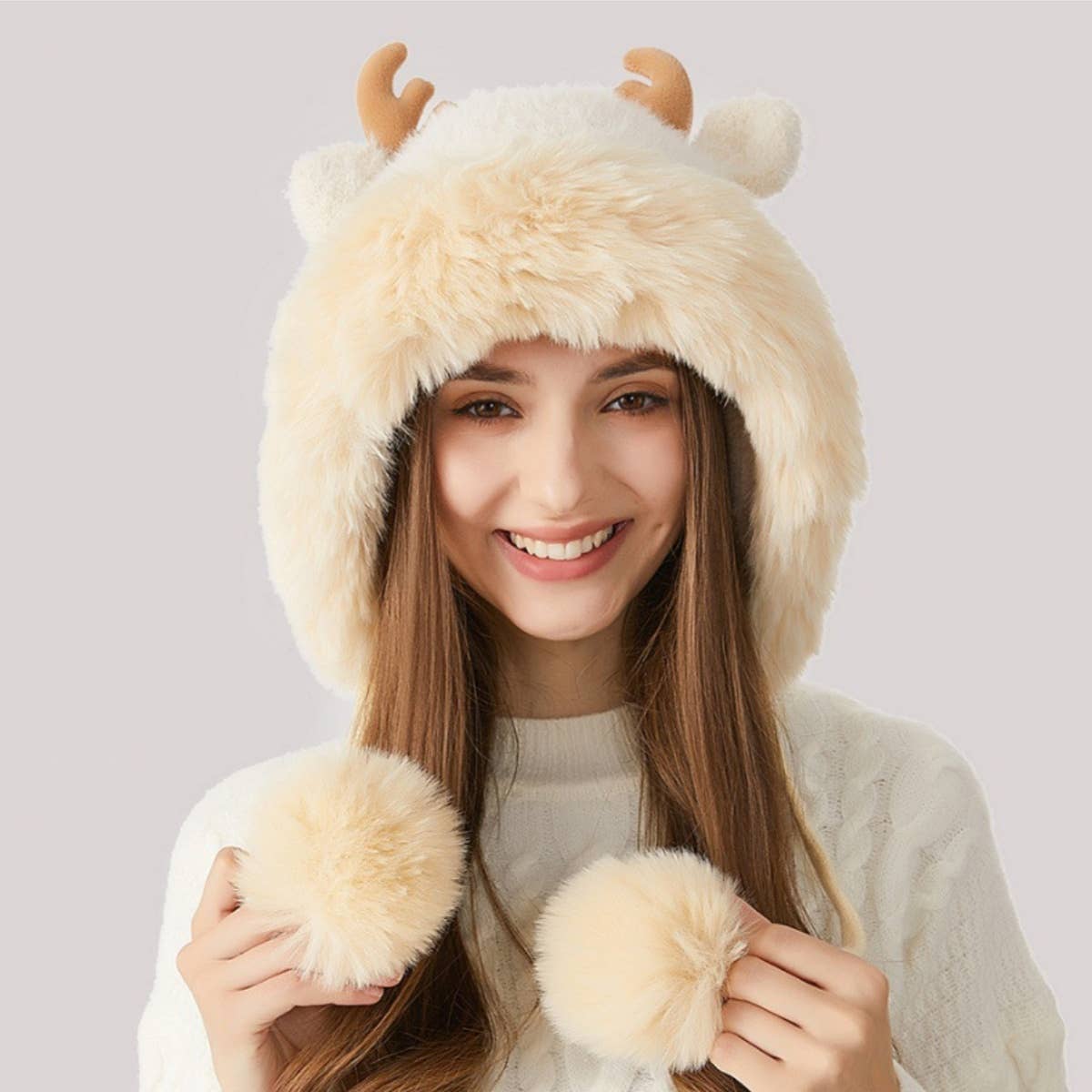 CWAH2209_WINTER CHRISTMAS ANTLER AND FLEECE KNITTED HAT