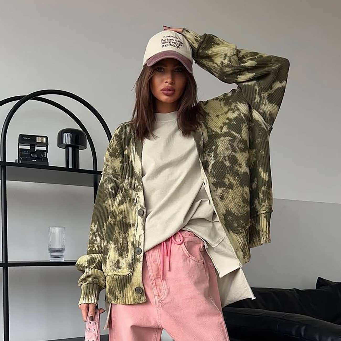 Fashionable camouflage single-breasted cardigan