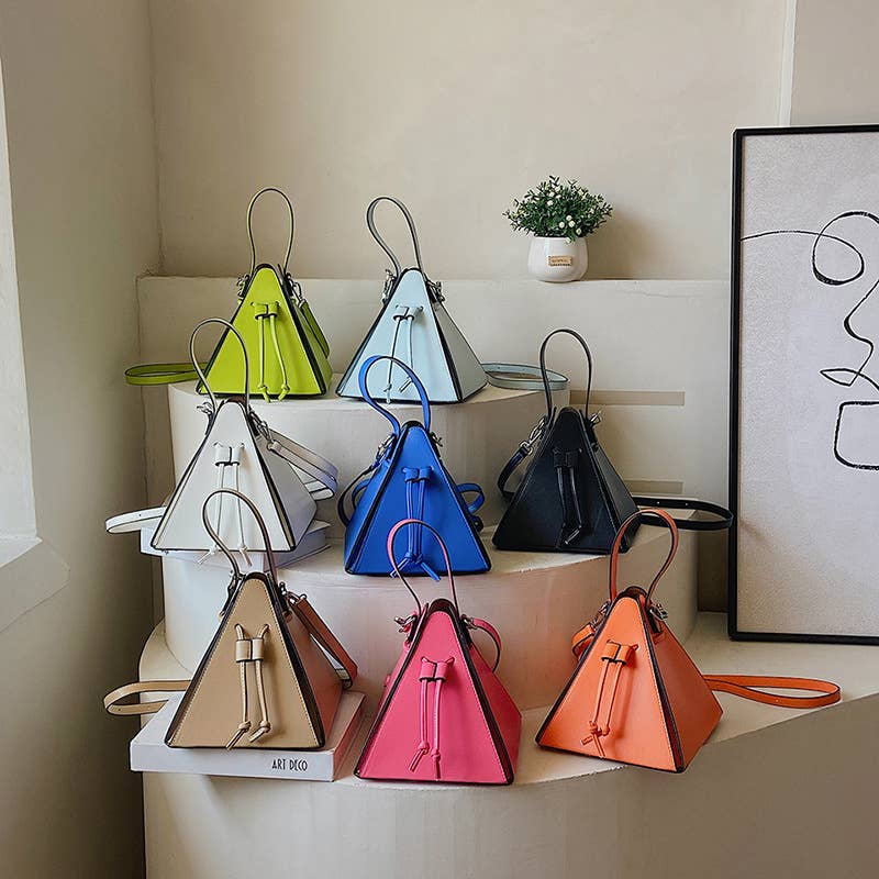 Candy-colored hand-held crossbody triangular bag