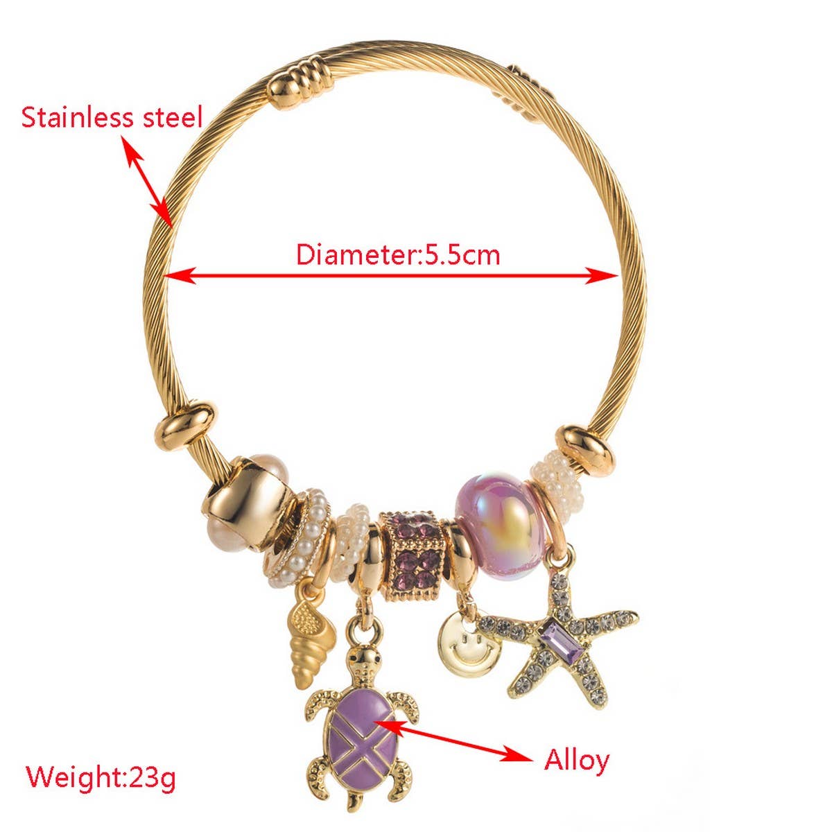 Beach Style Starfish Turtle Charm Bracelet_CWMM8472