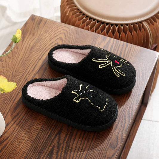 Halloween Spider Black Cat Plush Slippers_CWSHF00220