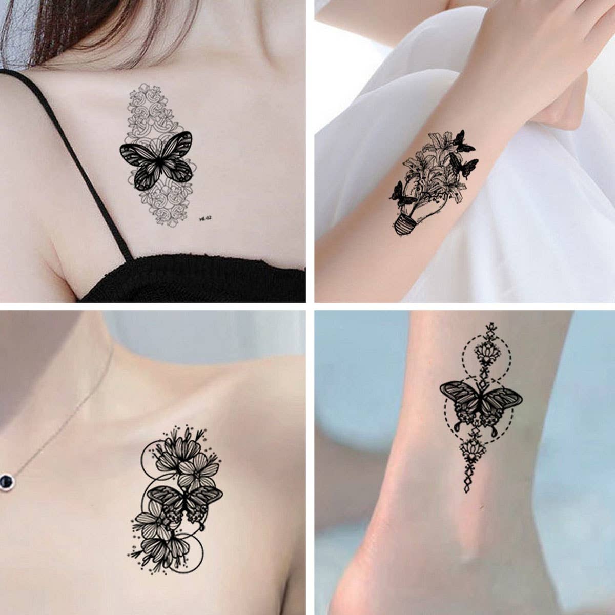 Butterfly & Sketch Flower Arm Tattoos ??Chic_CWMM8230